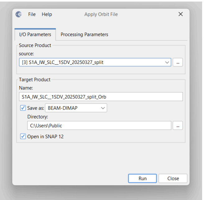 Applying Orbit File on Before event Split image