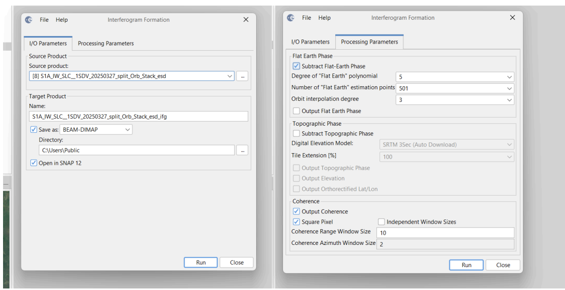 Selecting the Co-registered stack as input for the Interferogram Formation