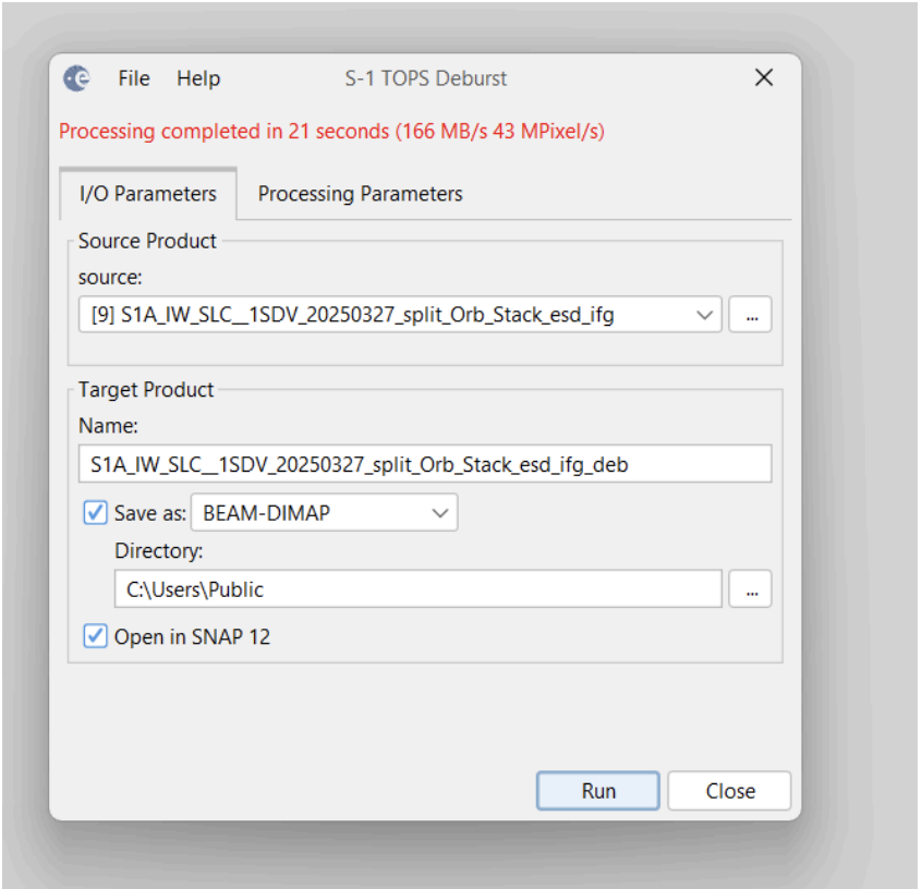 Successful Deburst process on the interferogram