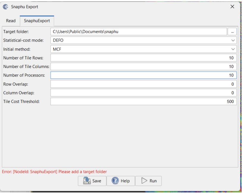 Selected the Target folder for the Snaphu export