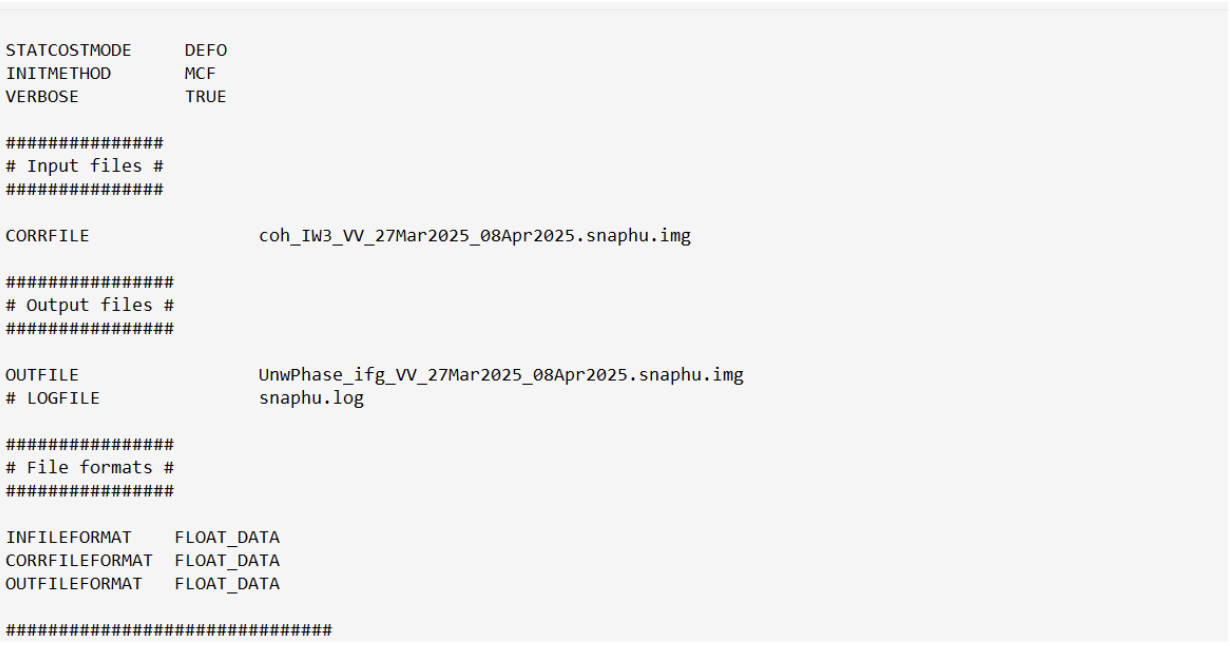Editing the snaphu .conf file to perform the phase unwrapping