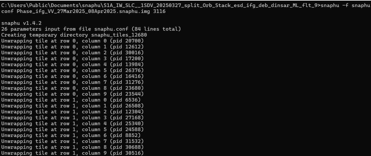 SNAPHU phase unwrapping command execution