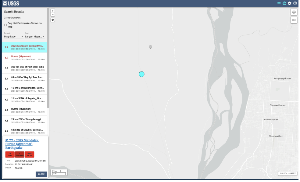 Search Result: M 7.7, 2025 Mandalay, Burma (Myanmar) Earthquake