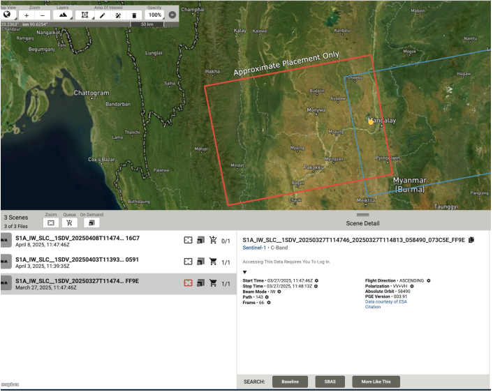 Selection of Sentinel-1 C-Band Product before the earthquake event