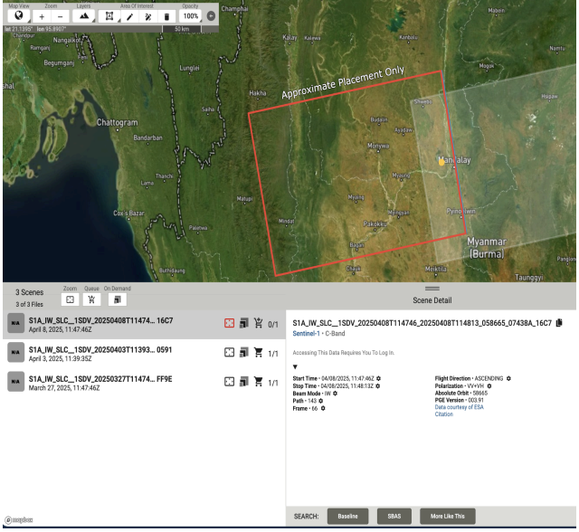 Selection of Sentinel-1 C-Band Product after the earthquake event